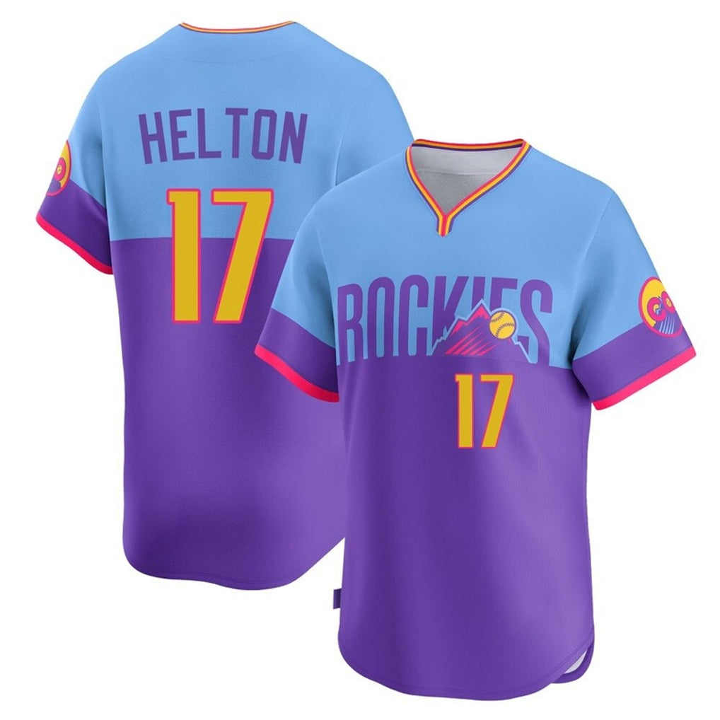 Colorado Rockies #17 Todd Helton Player Purple-Light Blue CLOTHIN City Connect Limited Home T-shirt Stitched Jerseys