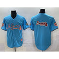 Atlanta Braves Team Big Logo Blue CLOTHIN 2024 Atliens & Peach With Outkast Patch Vapor Limited Stitched Jersey