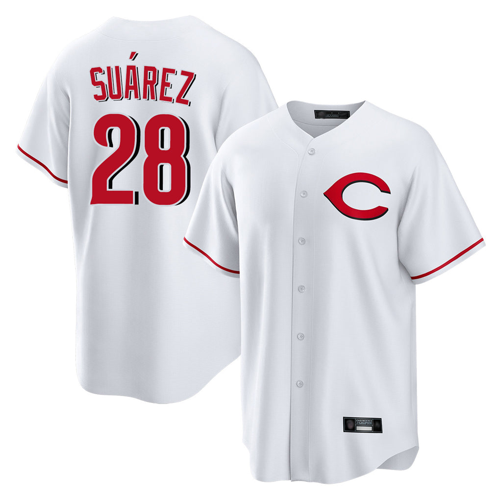 Cincinnati Reds #28 Eugenio Su¨¢rez Player White CLOTHIN Home Game Stitched Jerseys