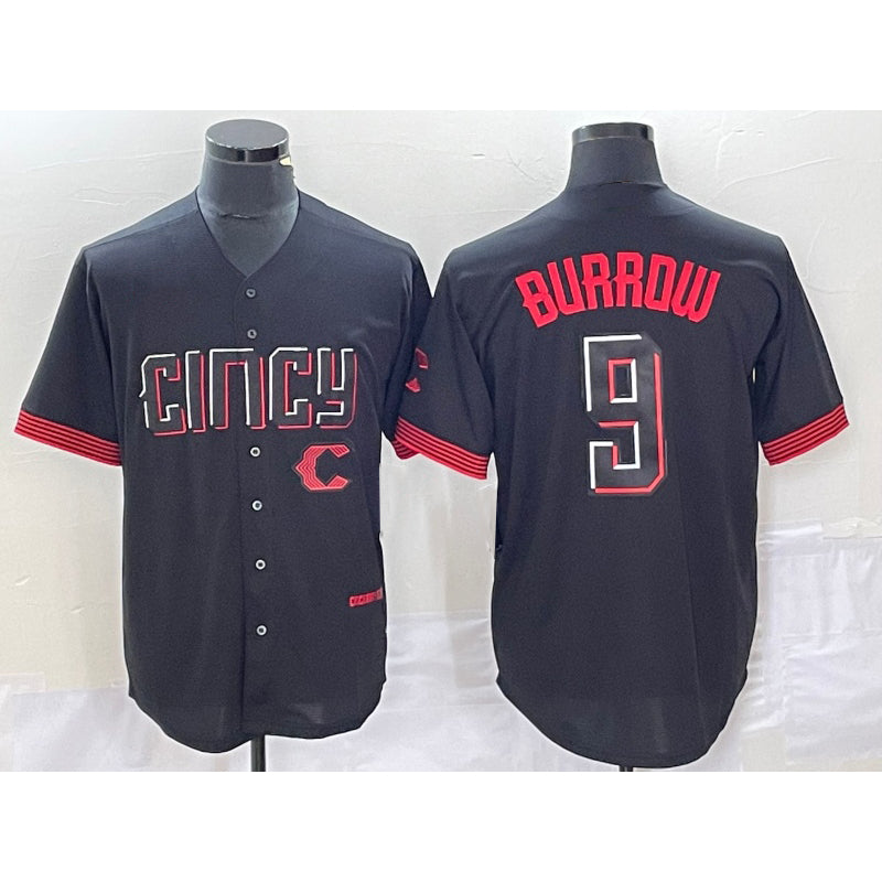 Cincinnati Reds #9 Joe Burrow Black CLOTHIN 2023 City Connect Cool Base Stitched Jersey
