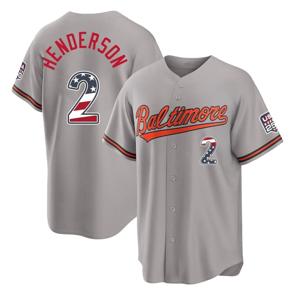 Baltimore Orioles #2 Gunnar Henderson Player Gray CLOTHIN USA 250 Fourth of July Home Game Stitched Jerseys