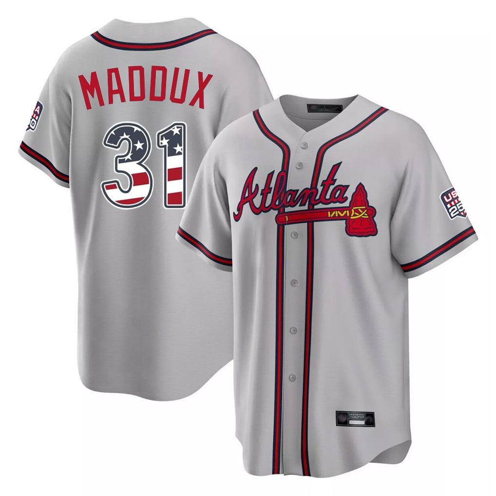 Atlanta Braves #31 Greg Maddux Player Gray CLOTHIN USA 250 Fourth Of July Limited Home Game Stitched Jerseys