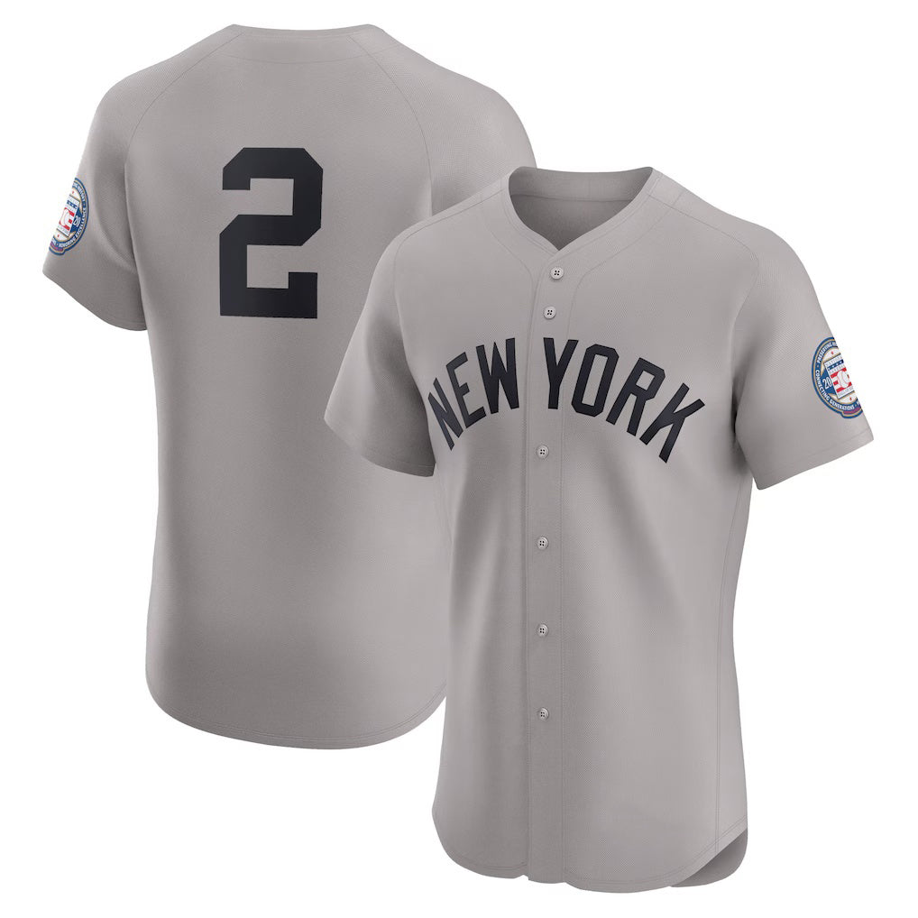 New York Yankees #2 Derek Jeter Gray CLOTHIN Road 2020 Hall of Fame Induction Patch Elite Player Jersey