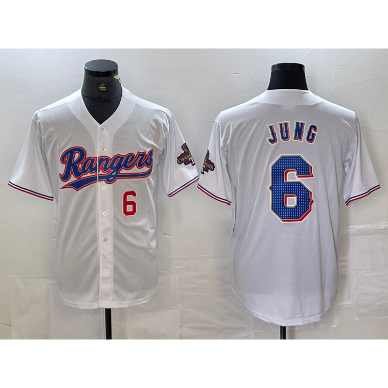 Texas Rangers #6 Josh Jung Number White CLOTHIN 2023 World Series Champions Cool Base Jersey 2