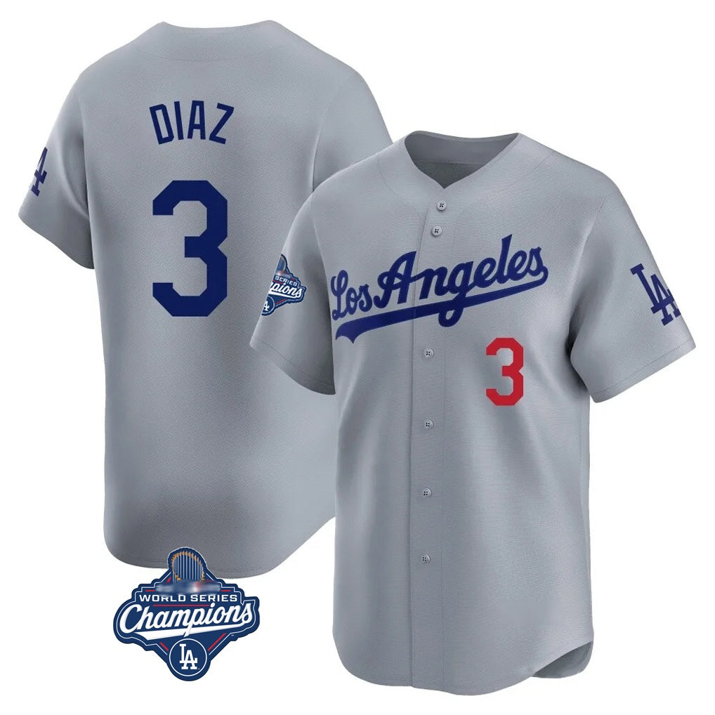 Los Angeles Dodgers #3 Edwin D¨ªaz Player Gray CLOTHIN World Series Meet Limited Home Stitched Jerseys