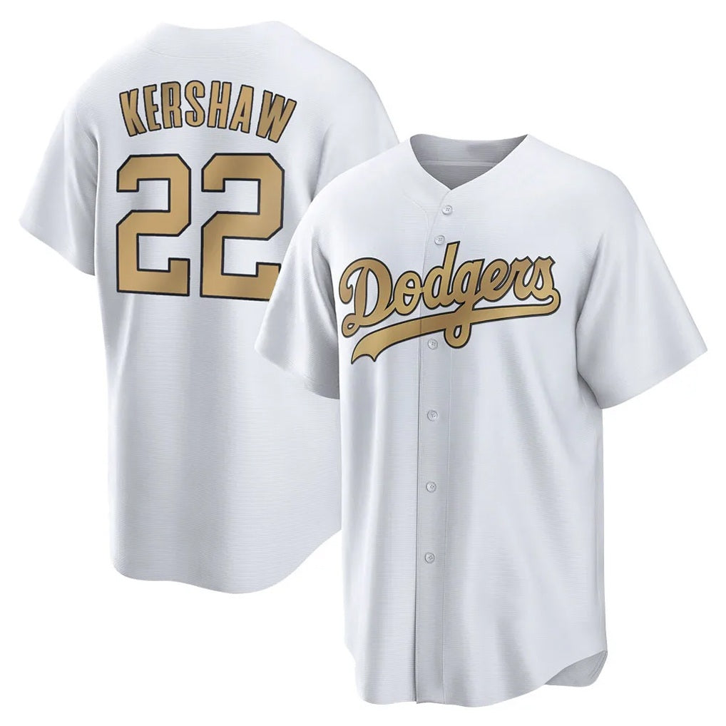 Los Angeles Dodgers #22 Clayton Kershaw Player White Gold CLOTHIN Collection Game Home Stitched Jerseys