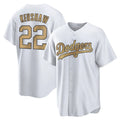 Los Angeles Dodgers #22 Clayton Kershaw Player White Gold CLOTHIN Collection Game Home Stitched Jerseys