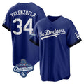 Los Angeles Dodgers #34 Fernando Valenzuela Player Royal CLOTHIN World Series Meet City Connect Home Game Stitched Jerseys