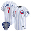 Chicago Cubs #7 Dansby Swanson Player White CLOTHIN Pinstripe Vapor Premier Limited Home Stitched Jerseys