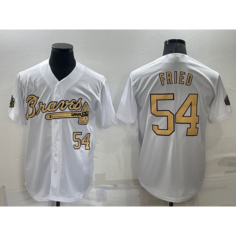 Atlanta Braves #54 Max Fried Number White CLOTHIN 2022 All Star Stitched Cool Base Jersey
