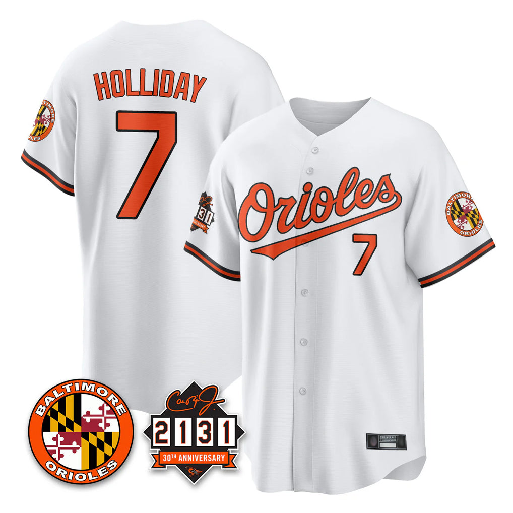 Baltimore Orioles #7 Jackson Holliday Player White CLOTHIN 30th Anniversary of 2131 Home Game Stitched Jerseys