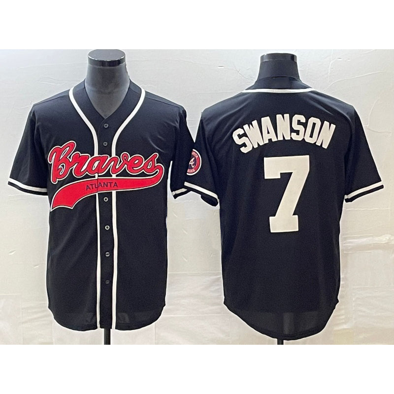 Atlanta Braves #7 Dansby Swanson Black CLOTHIN Cool Base Stitched Jersey