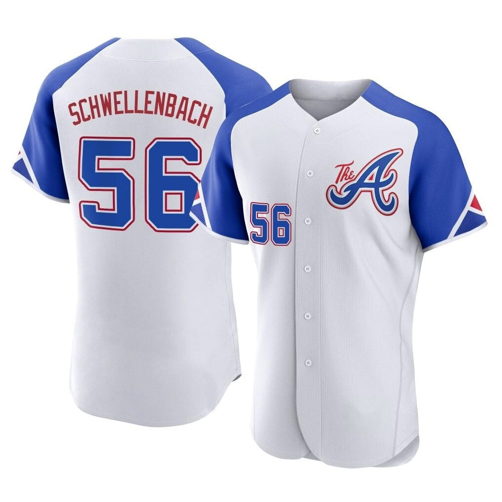 Atlanta Braves #56 Spencer Schwellenbach Player White CLOTHIN City Connect Limited Elite Home Game Stitched Jerseys