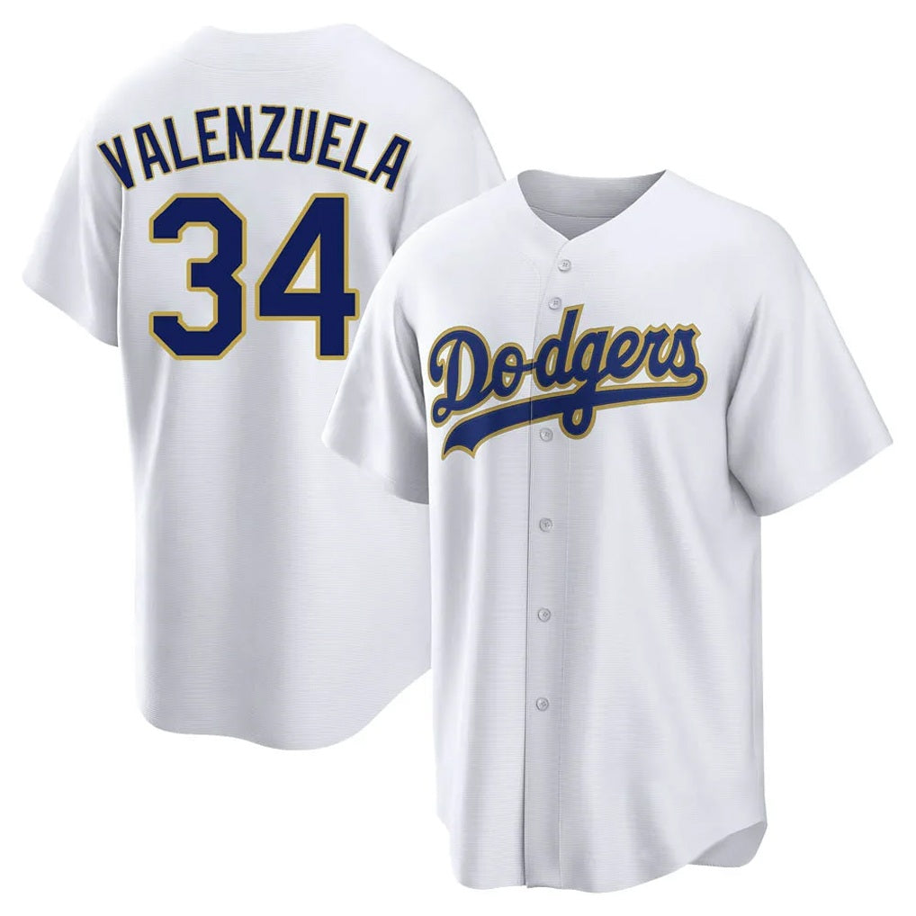 Los Angeles Dodgers #34 Fernando Valenzuela Player Gold White CLOTHIN 2026 Collection Stadium Game Stitched Jerseys