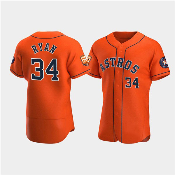 Houston Astros #34 Nolan Ryan Orange CLOTHIN 60th Anniversary Flex Base Stitched Jersey