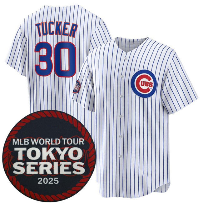Chicago Cubs #30 Kyle Tucker White CLOTHIN 2025 World Tour Tokyo Series Home Stitched Jersey