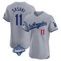Los Angeles Dodgers #11 Roki Sasaki Player Gray CLOTHIN World Series Meet Limited Elite Home Stitched Jerseys