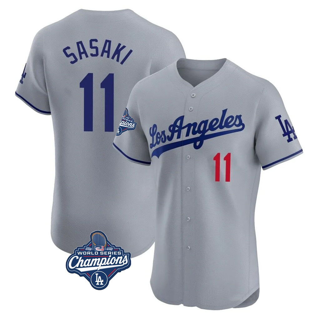 Los Angeles Dodgers #11 Roki Sasaki Player Gray CLOTHIN World Series Meet Limited Elite Home Stitched Jerseys