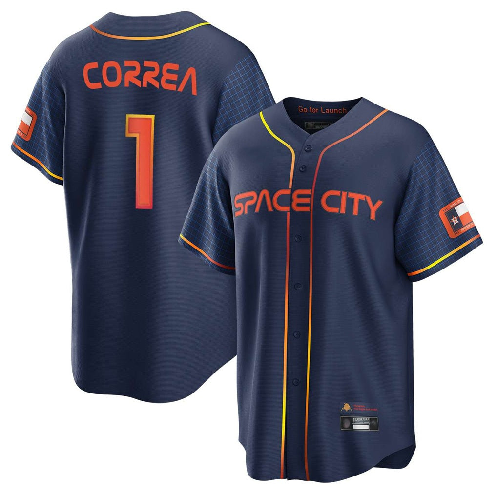 Houston Astros #1 Carlos Correa Player Navy CLOTHIN City Connect Home Game Stitched Jerseys