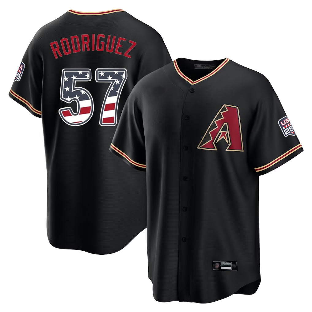 Arizona Diamondbacks #57 Eduardo Rodriguez Player Black CLOTHIN USA 250 Fourth of July Game Home Stitched Jerseys