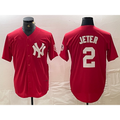 New York Yankees #2 Derek Jeter Red CLOTHIN Fashion Cool Base Jersey