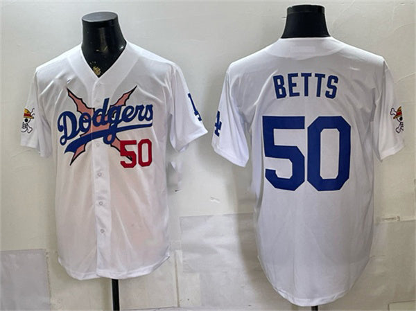 Los Angeles Dodgers x One Piece #50 Mookie Betts White CLOTHIN Vapor Premier Limited Stitched Jersey