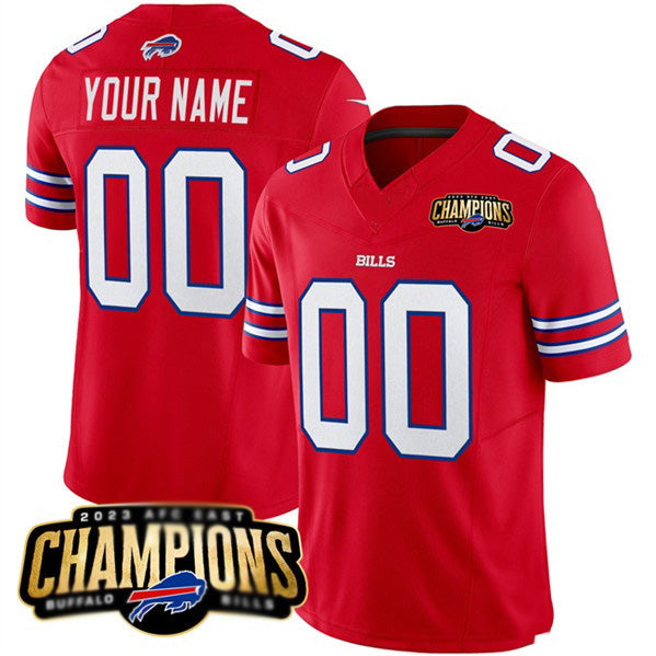 Custom B.Bills Active Player Red CLOTHIN 2023 F.U.S.E. AFC East Champions Ptach Stitched Jersey