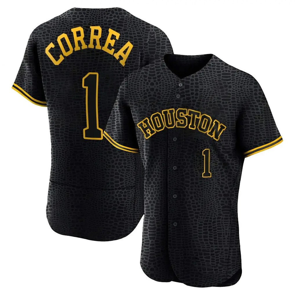 Houston Astros #1 Carlos Correa Player Black CLOTHIN Snake Skin City Limited Elite Home Stitched Jerseys