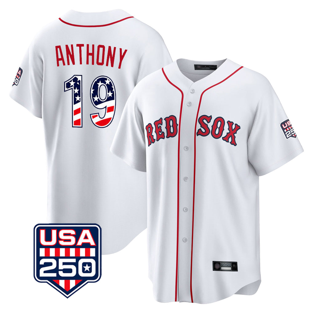 Boston Red Sox #19 Roman Anthony Player White CLOTHIN USA 250 Fourth of July Home Game Stitched Jerseys