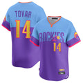 Colorado Rockies #14 Ezequiel Tovar Player Purple-Light Blue CLOTHIN City Connect Limited Home T-shirt Stitched Jerseys