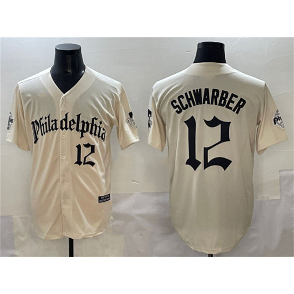 Philadelphia Phillies #12 Kyle Schwarber Cream CLOTHIN Gothic Vapor Limited Stitched Jersey