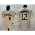 Philadelphia Phillies #12 Kyle Schwarber Cream CLOTHIN Gothic Vapor Limited Stitched Jersey