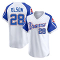 Atlanta Braves #28 Matt Olson Player White CLOTHIN Throwback Cooperstown Collection T-shirt Game Stitched Jerseys