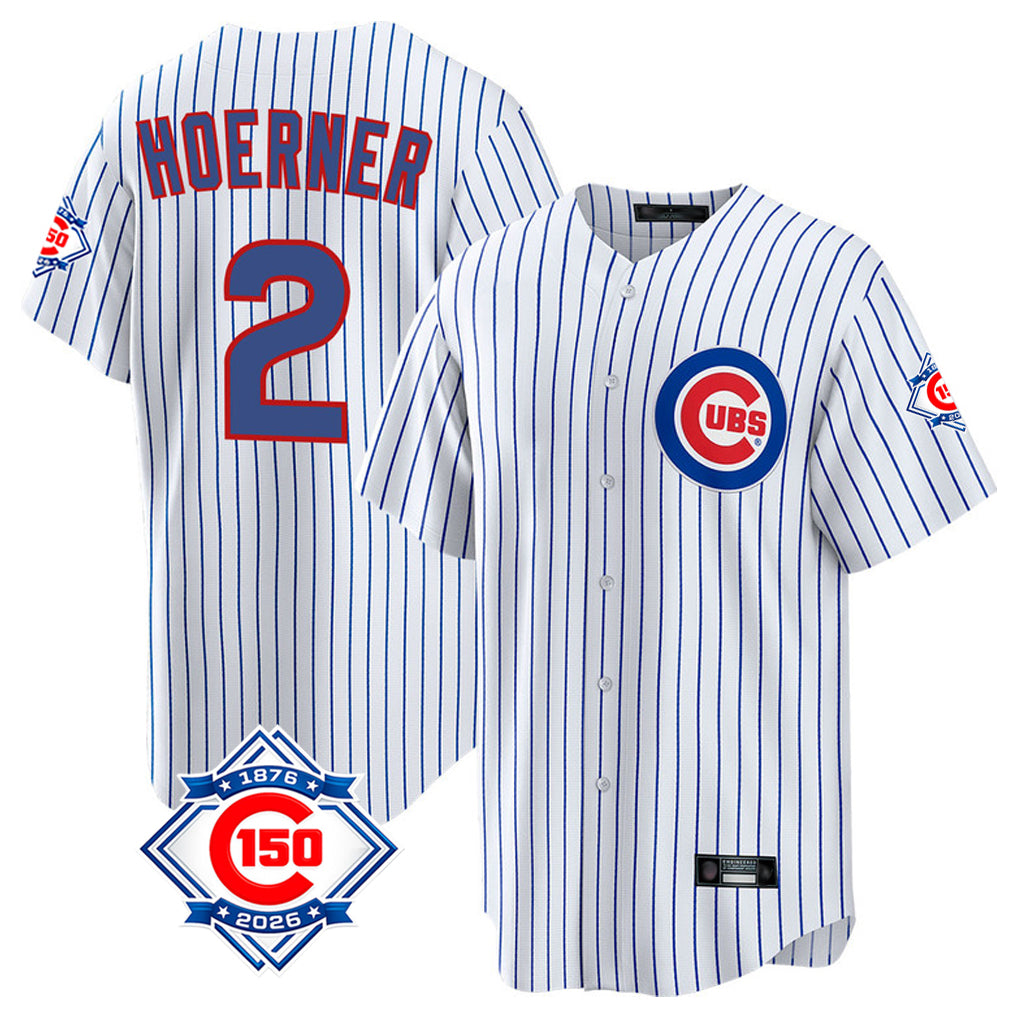 Chicago Cubs #2 Nico Hoerner Player White CLOTHIN 150th Anniversary Home Game Stitched Jerseys