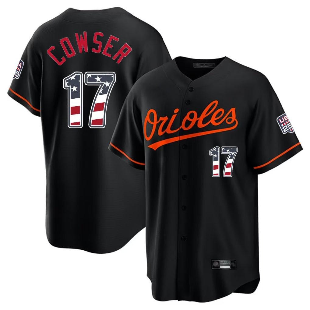 Baltimore Orioles #17 Colton Cowser Player Black CLOTHIN USA 250 Fourth of July Home Game Stitched Jerseys