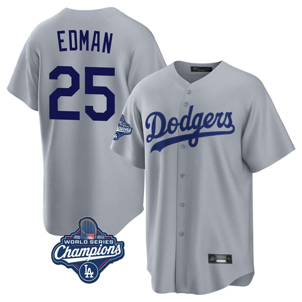 Los Angeles Dodgers #25 Tommy Edman Player Gray CLOTHIN World Series Meet Game Stitched Jerseys