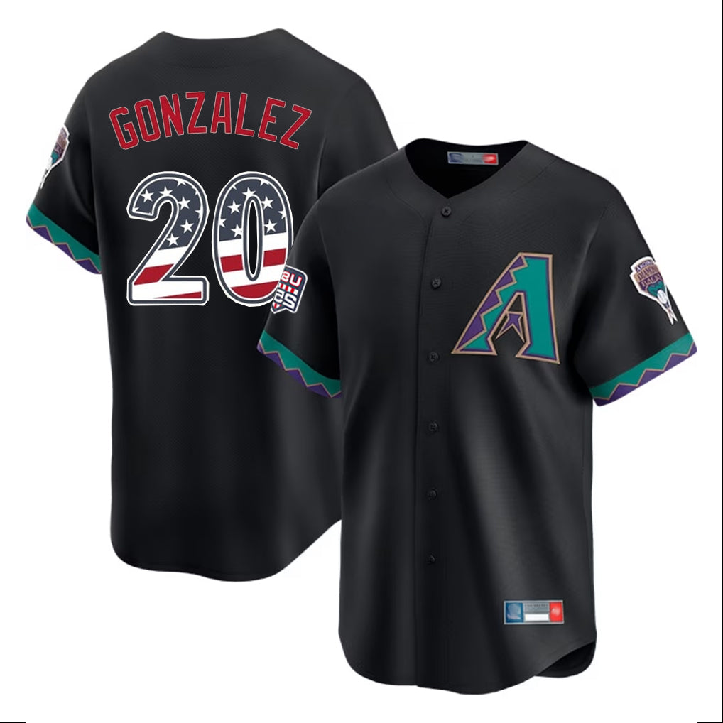 Arizona Diamondbacks #20 Luis Gonzalez Player Black CLOTHIN USA 250 Fourth of July Home Game Stitched Jerseys