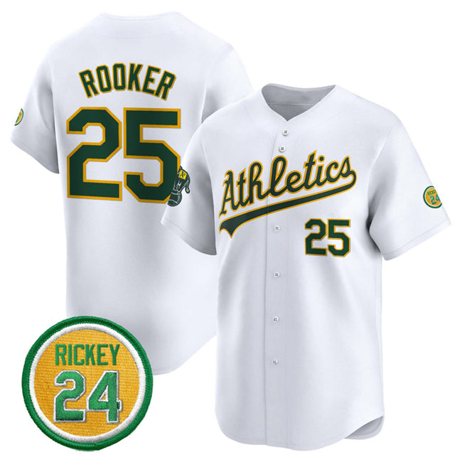 Oakland Athletics #25 Brent Rooker White CLOTHIN 2024 Home Limited With Rickey Henderson Patch Stitched Jersey
