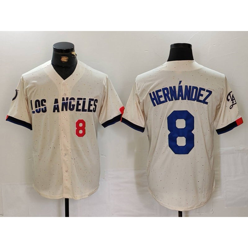 Los Angeles Dodgers #8 Kike Hernandez Number Cream CLOTHIN 2024 City Connect Limited Stitched Jerseys