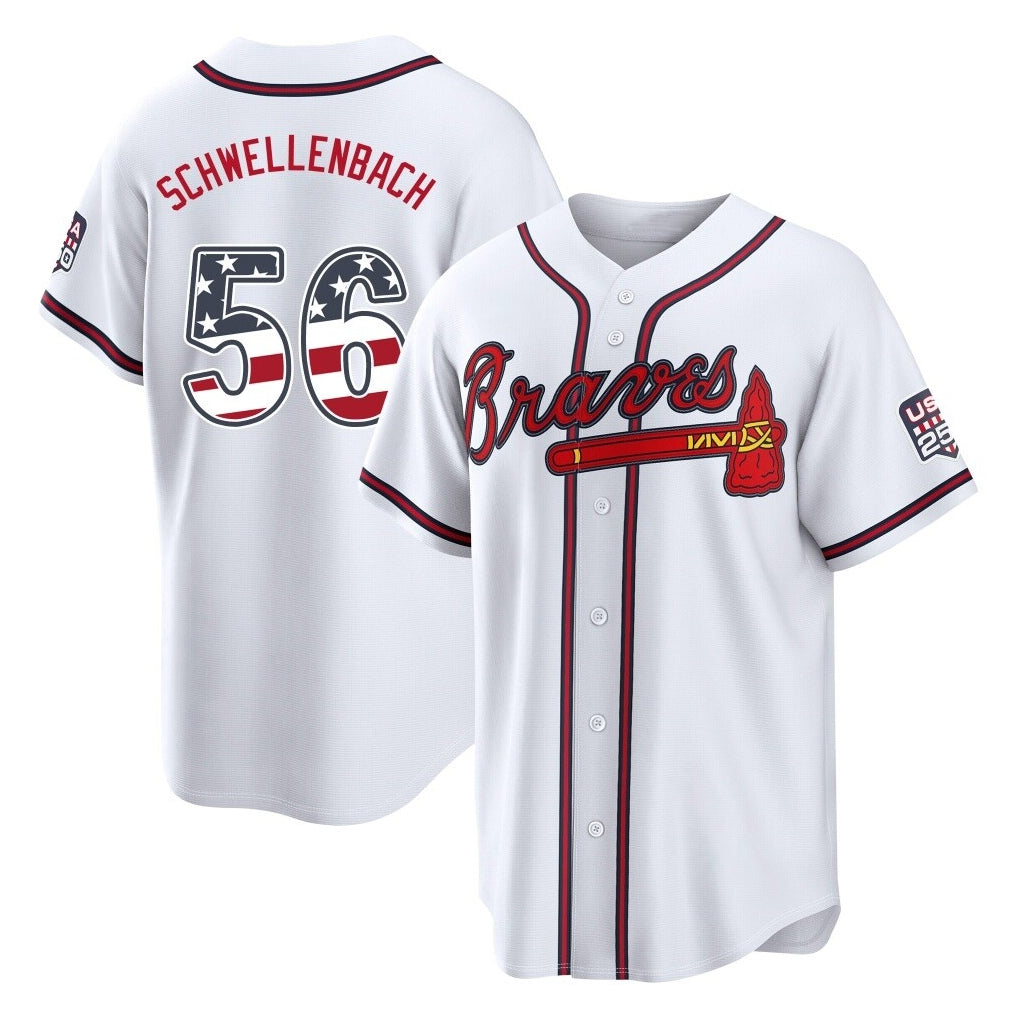 Atlanta Braves #56 Spencer Schwellenbach Player White CLOTHIN USA 250 Fourth Of July Limited Home Game Stitched Jerseys