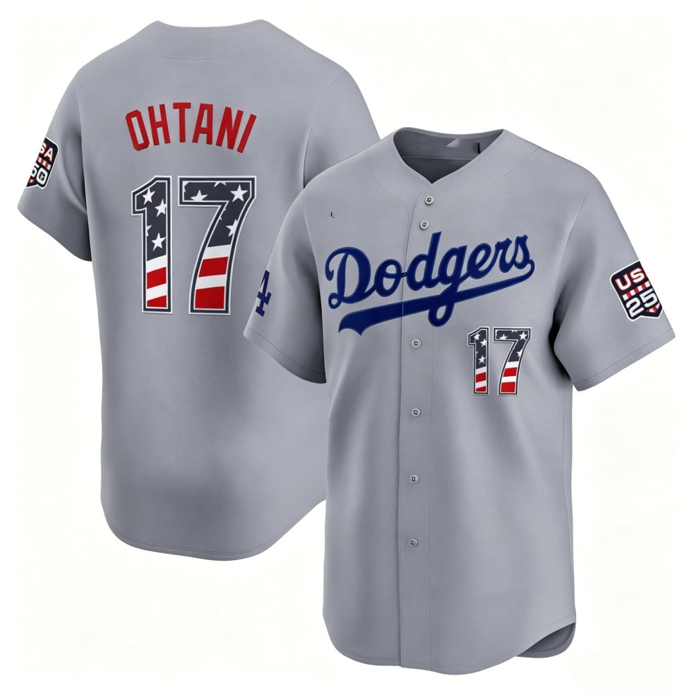 Los Angeles Dodgers #17 Shohei Ohtani Gray CLOTHIN USA 250 Fourth of July Limited Stitched Jersey