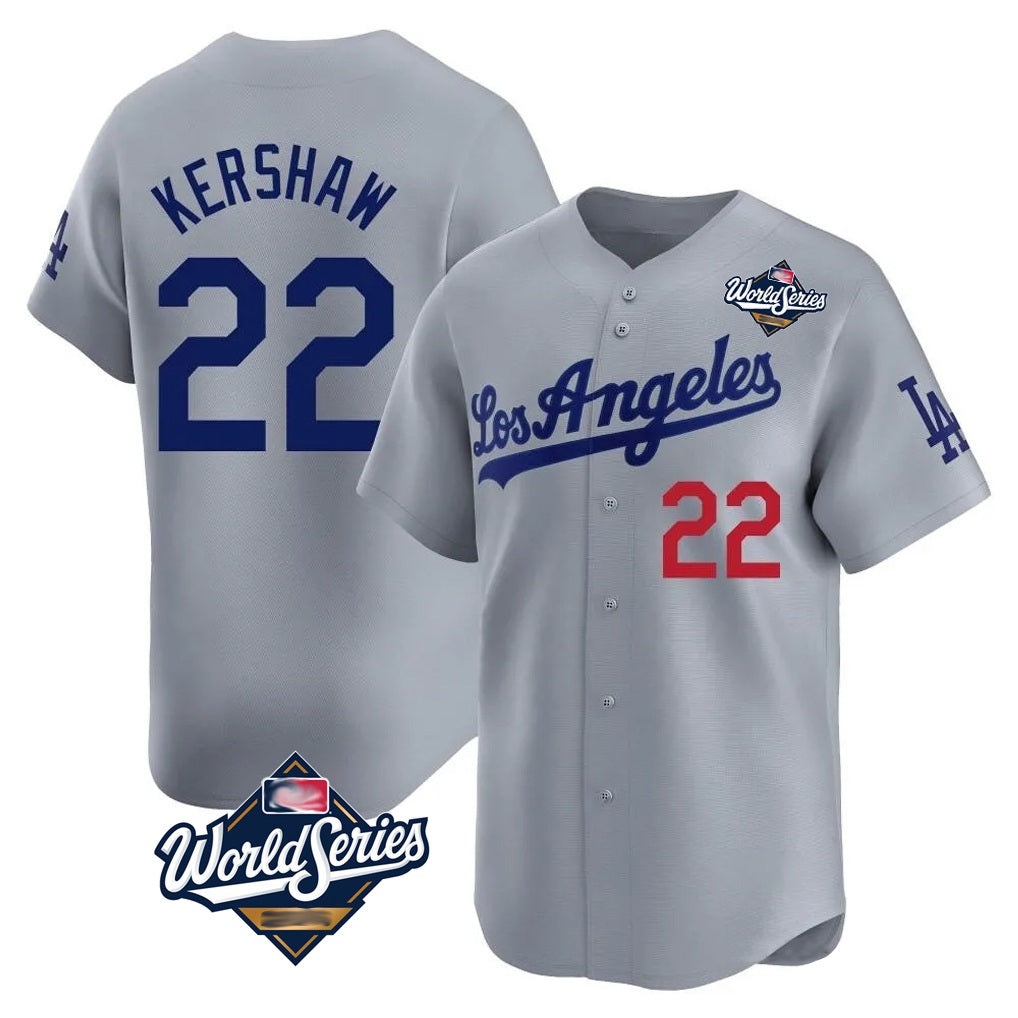 Los Angeles Dodgers #22 Clayton Kershaw Player Gray CLOTHIN World Series Limited Home Stitched Jerseys
