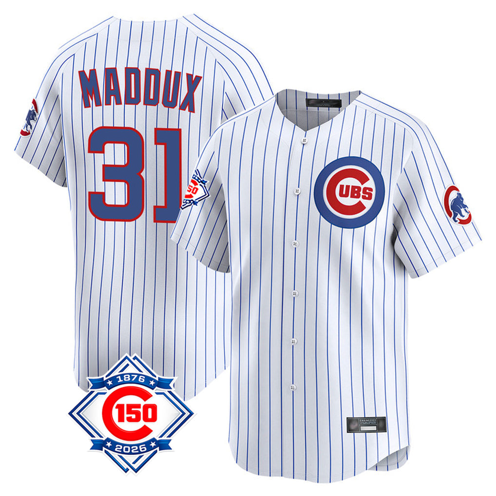 Chicago Cubs #31 Greg Maddux Player White CLOTHIN 150th Anniversary Limited Home Game Stitched Jerseys