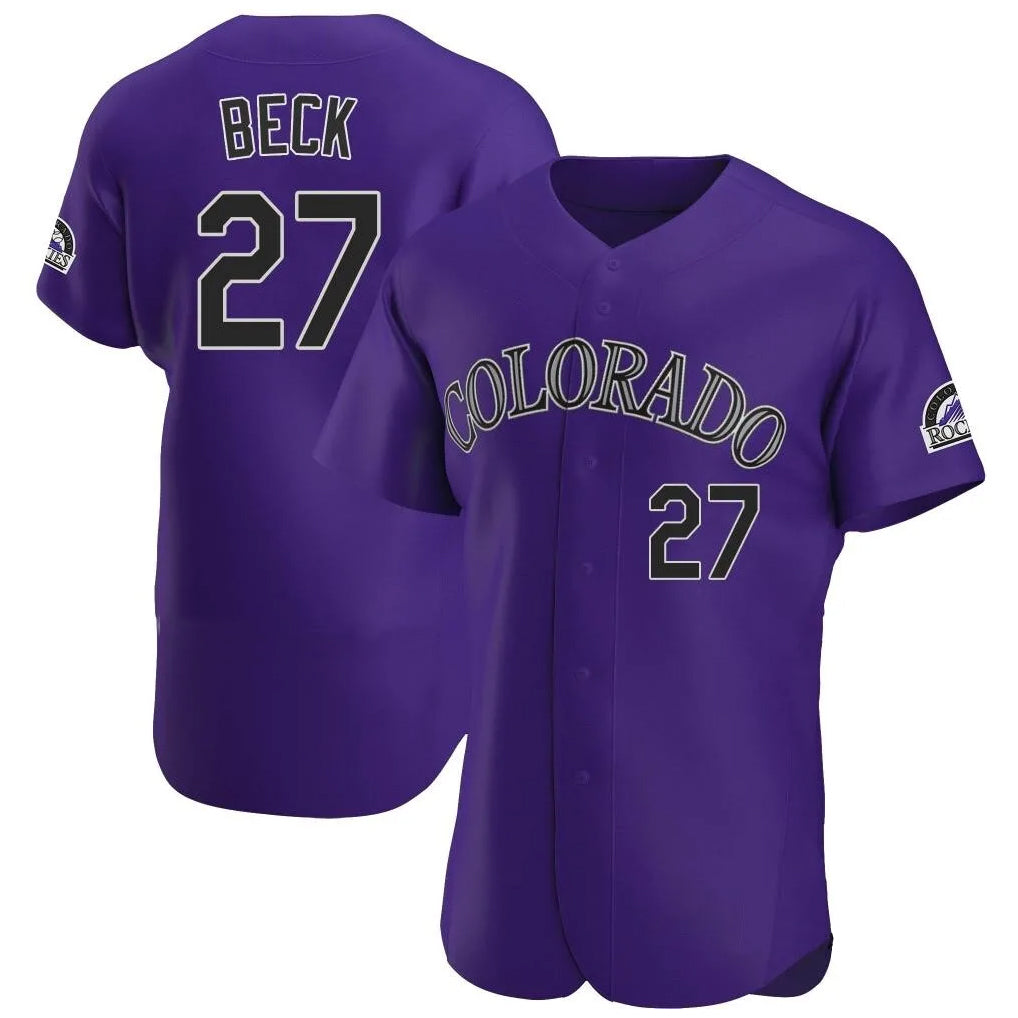 Colorado Rockies #27 Jordan Beck Player Purple CLOTHIN Limited Elite Home Stitched Jerseys