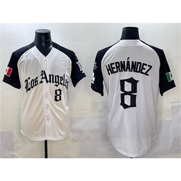 Los Angeles Dodgers #8 Enrique Hernandez White Black CLOTHIN Mexico 2025 LA Gothic Style With Fernando Patch Vapor Premier Limited Stitched Jersey
