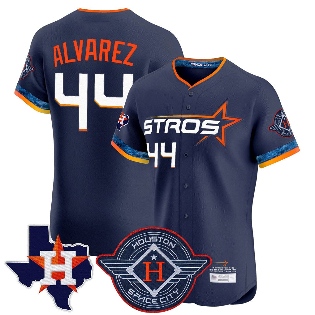 Houston Astros #44 Yordan Alvarez Player Navy CLOTHIN City Connect Texas Patch Vapor Premier Limited Elite Home Stitched Jerseys
