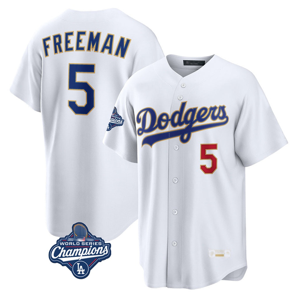 Los Angeles Dodgers #5 Freddie Freeman Player Gold White CLOTHIN World Series Meet 2026 Collection Stadium Limited Stitched Jerseys
