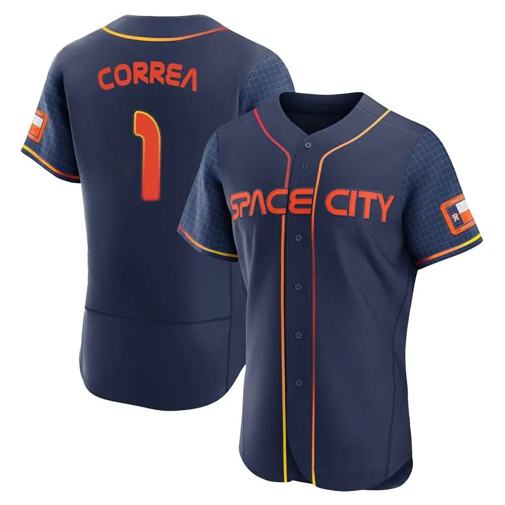 Houston Astros #1 Carlos Correa Player Navy CLOTHIN City Connect Limited Elite Home Stitched Jerseys