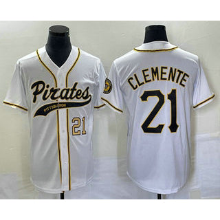 Pittsburgh Pirates #21 Roberto Clemente Number White CLOTHIN Cool Base Stitched Jersey