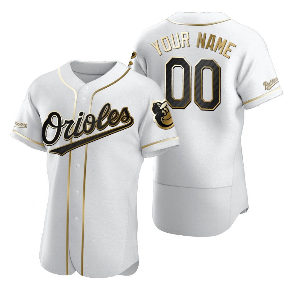 Custom Baltimore Orioles White CLOTHIN Stitched Flex Base Golden Edition Jersey